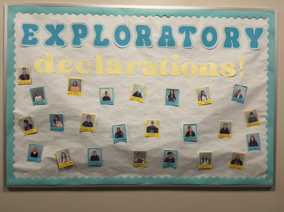 The exploratory declarations wall outside of the exploratory advising center celebrates students and their major decisions.